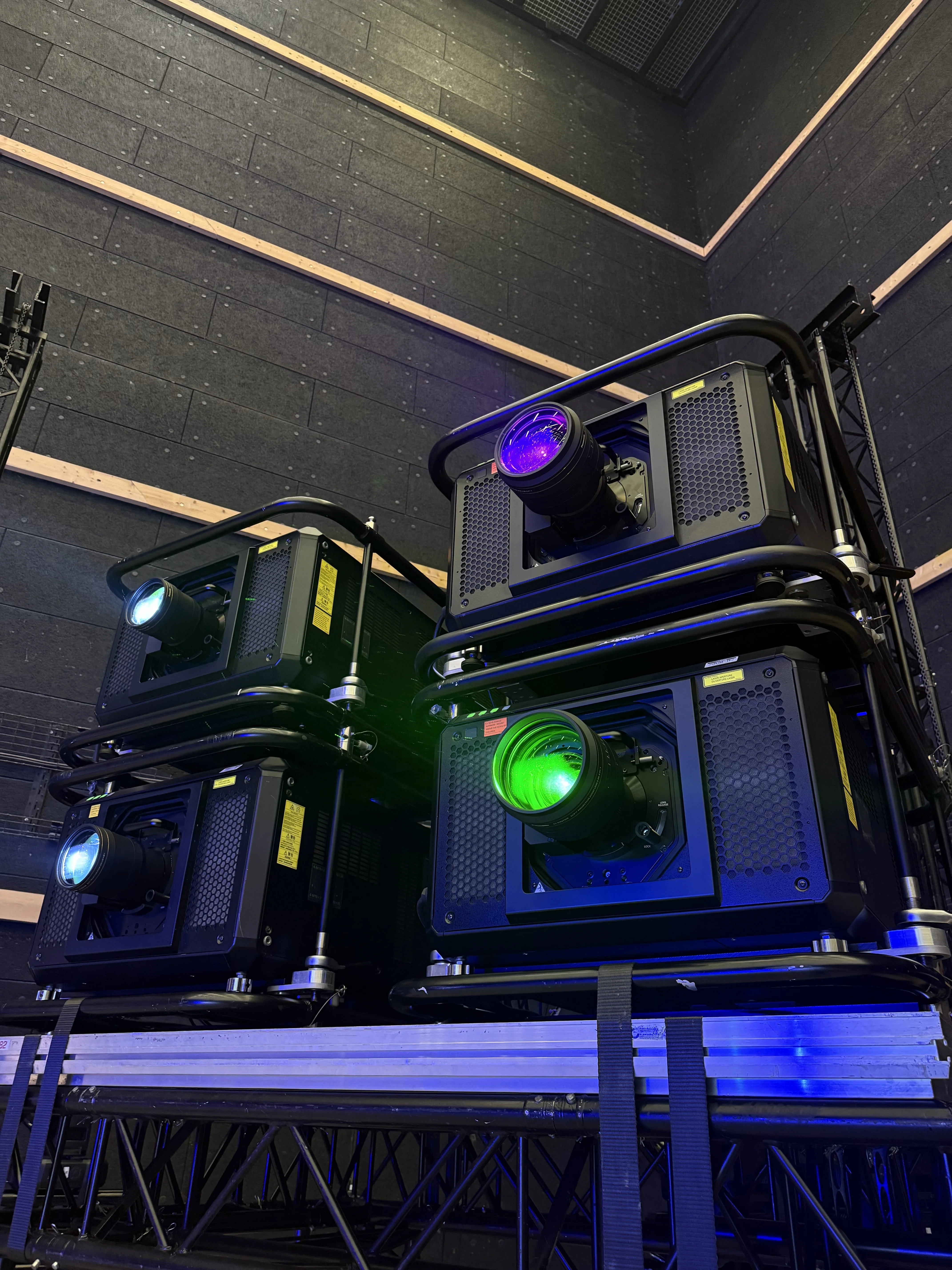 Pixel-shifted 4K projectors aligned for large-format immersive visuals