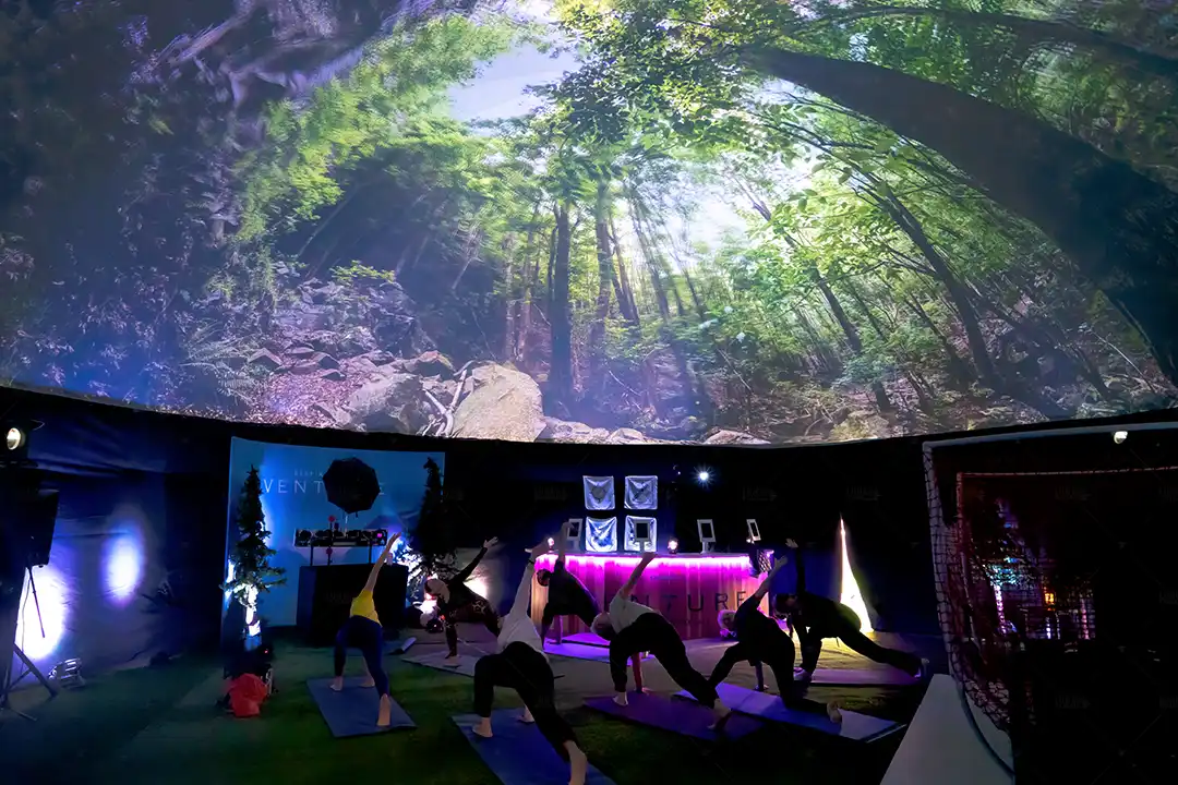 capital one dome interior yoga group inside dome