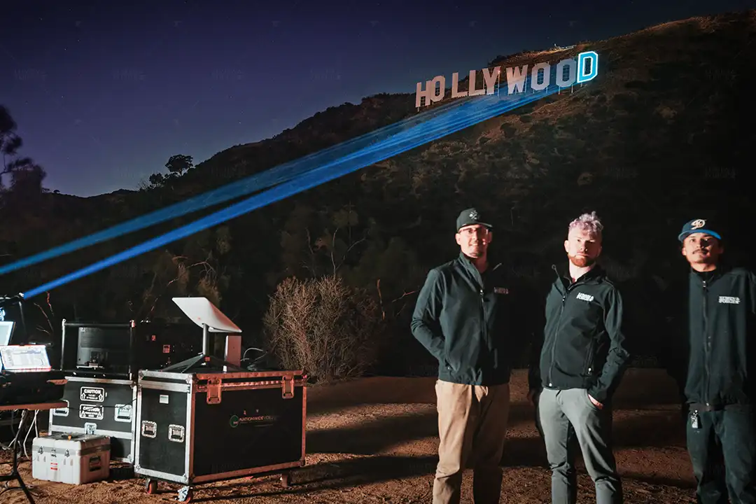 Dodgers Hollywood Sign Projection Mapping Team Shot