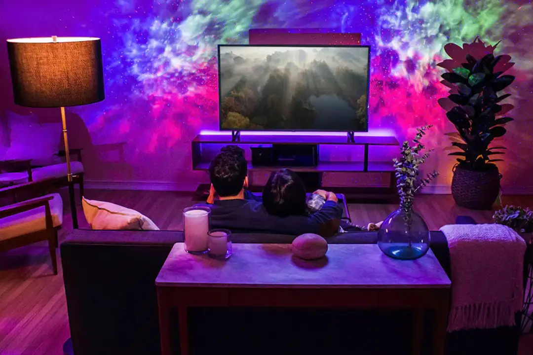 Immersive Living Room With Colorful Lighting