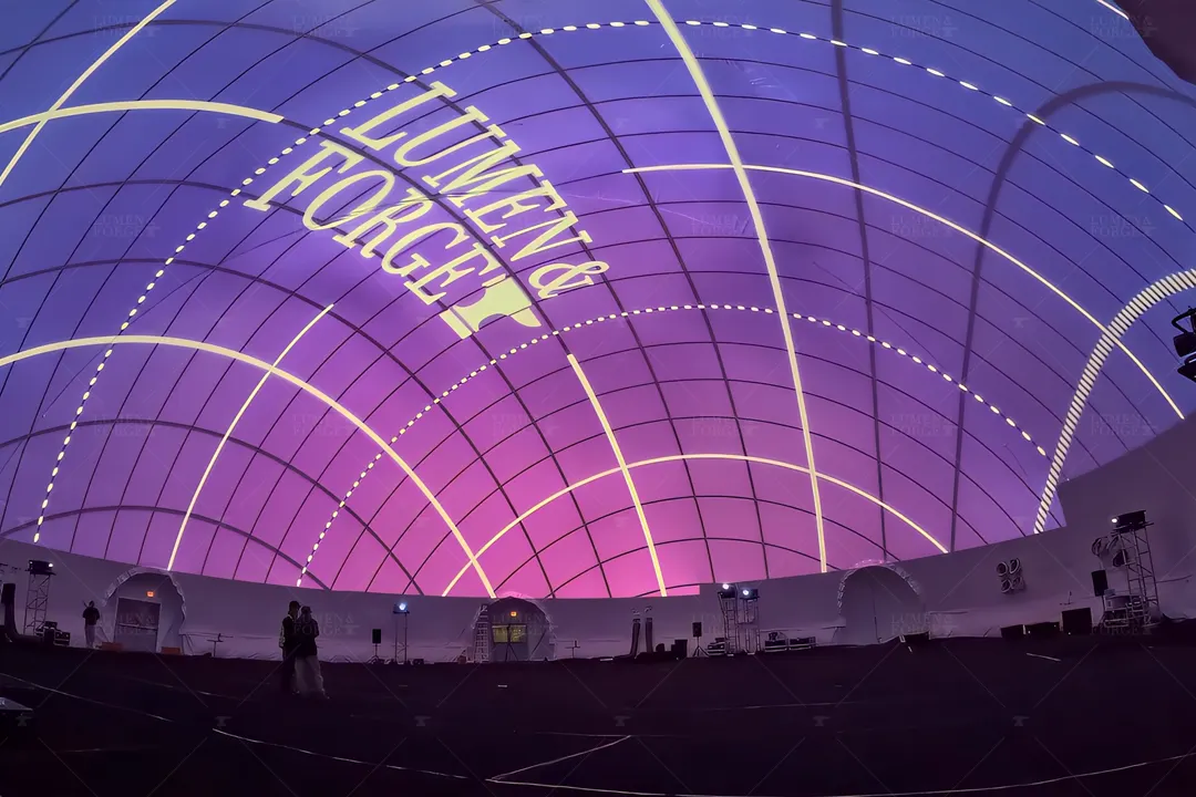 Lumen and Forge projectors arranged for a 360-degree immersive dome projection