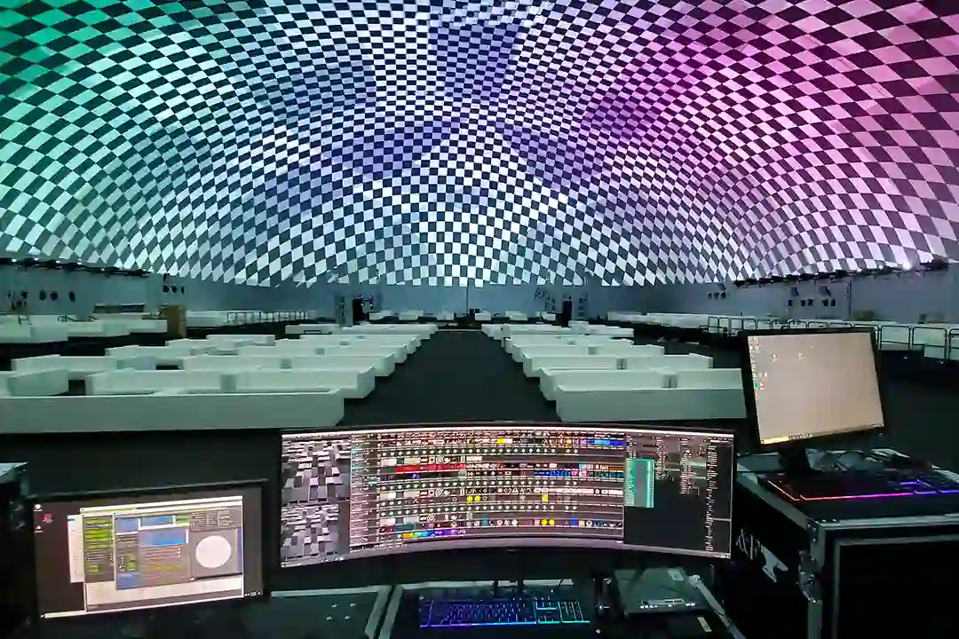 miami largest dome interior visuals immersive projection mapping checkered pattern