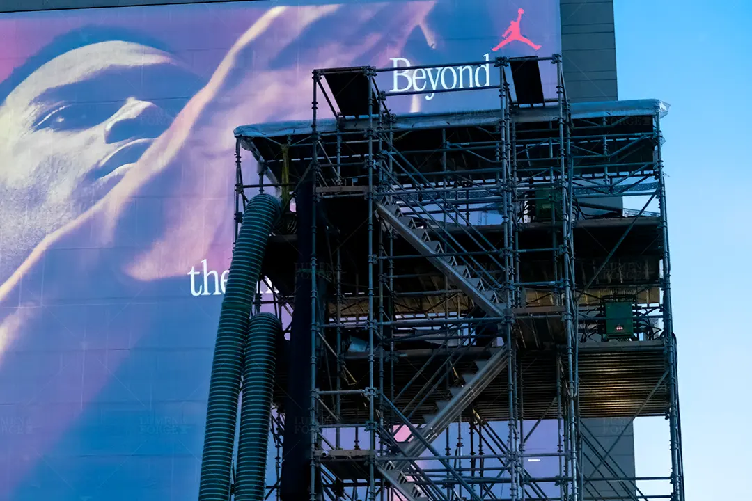 Nike Projection Mapping Ad Setup Scaffold Weatherproof