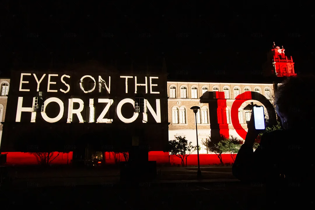 Texas Tech University Building Projection Mapping 100 Anniversary Red Raiders Colors Eyes On The Horizon
