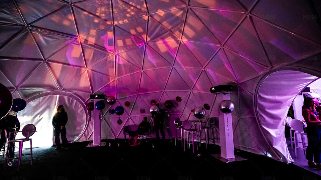 Geometric content projected Big Sur 360 dome