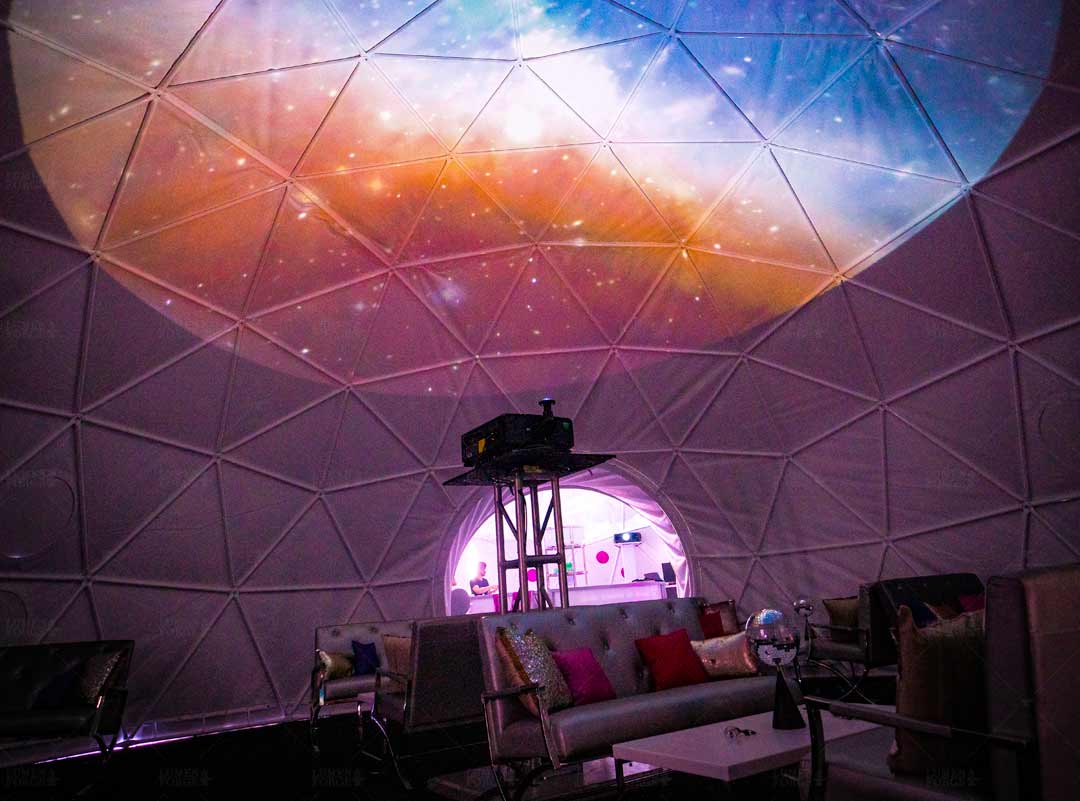 Interior of Big Sur event dome with astronomical content projected inside dome
