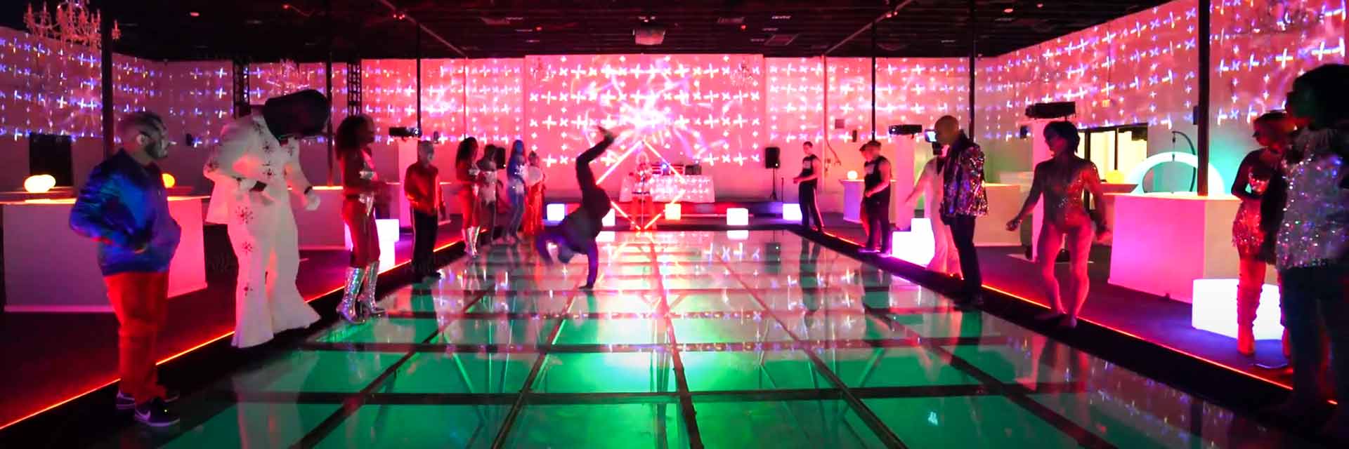 Immersive dance floor at Mansion 54, League of Legends 360 projection event