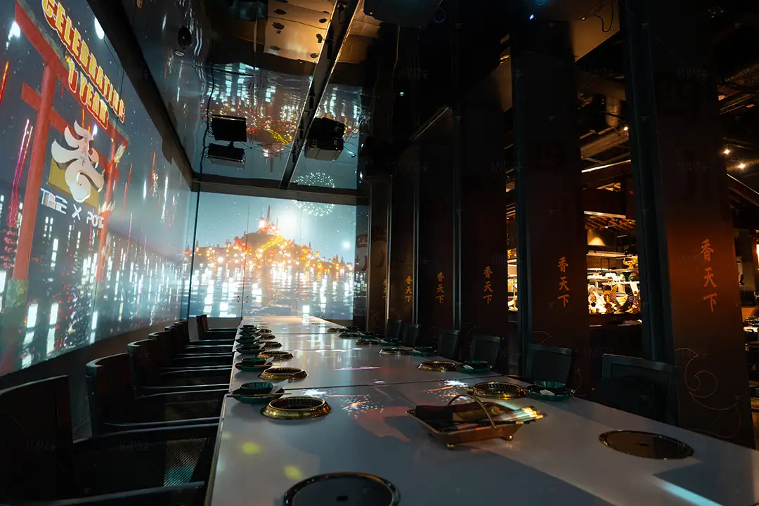 Dining Restaurant with Projection Mapping with Temple Visuals