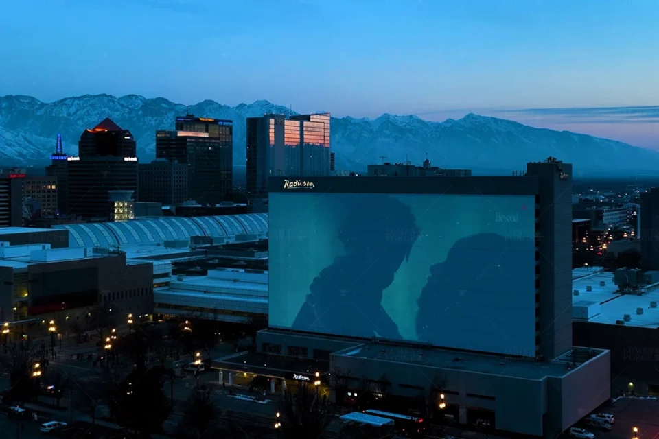 Nike Urban Guerilla Projection Video across the Salt Lake City Skyline at Dusk