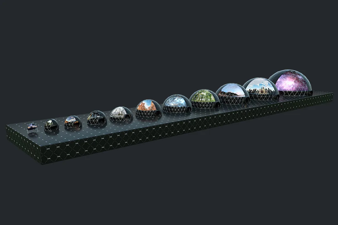 render of different dome sizes