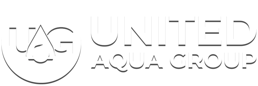 Embossed United Aqua Group logo with a subtle shadow effect